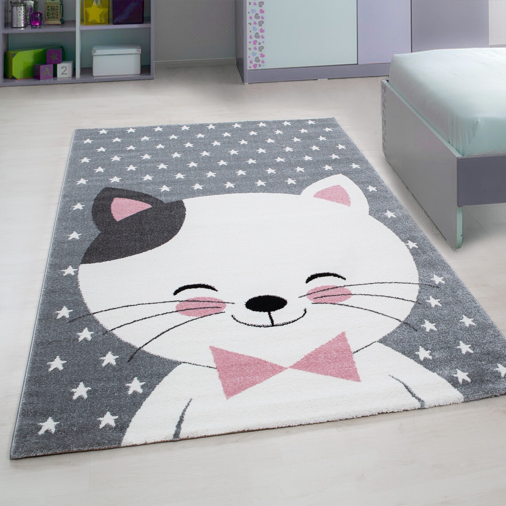 Spielteppich TASNA in Rosa, mit Katzen-Motiv, 80 x 150 cm