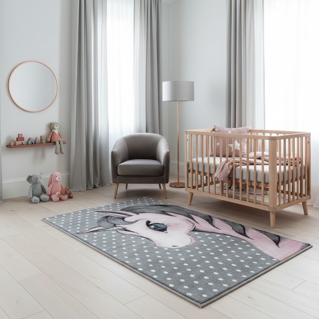 Spielteppich TASNA in Rosa, mit Einhorn-Motiv, 200 x 290 cm
