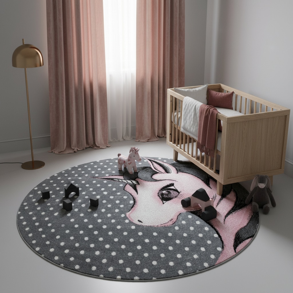 Spielteppich TASNA in Rosa, mit Einhorn-Motiv, Ø 160 cm