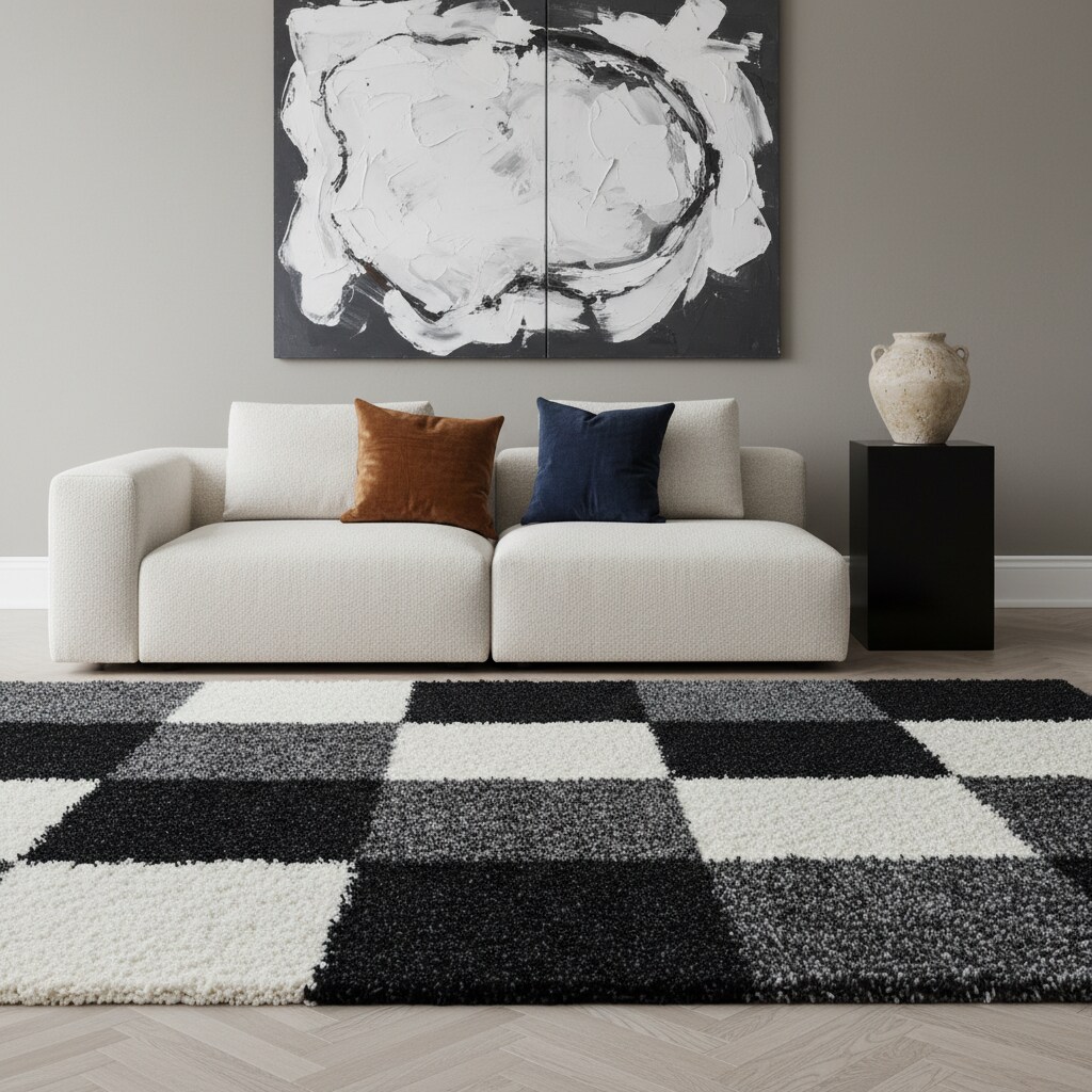 Teppich Hochflor RHEIN in Schwarz, kariert, 160 x 230 cm 