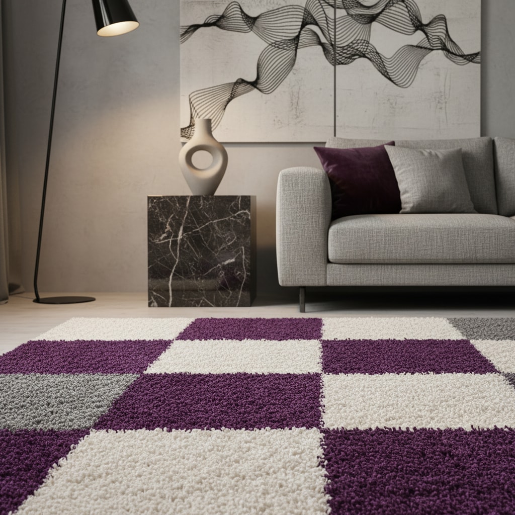 Teppich Hochflor RHEIN in Violett, kariert, 120 x 170 cm