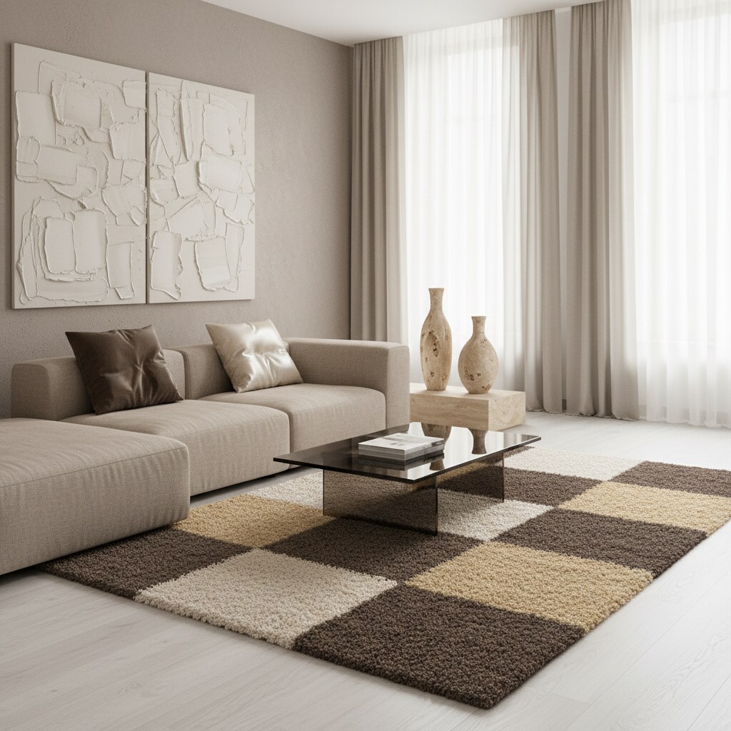 Teppich Hochflor RHEIN in Mokka, kariert, 60 x 110 cm