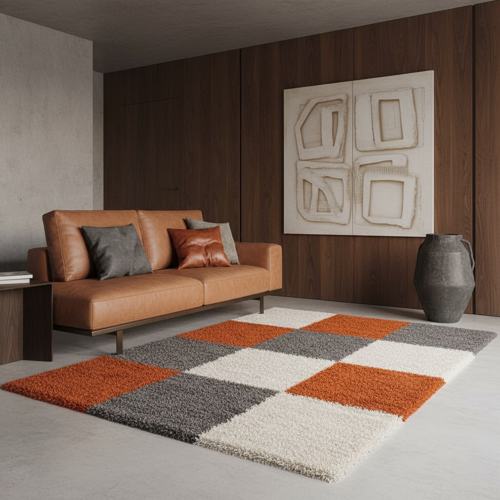 Teppich Hochflor RHEIN in Terrakotta, kariert, 160 x 230 cm