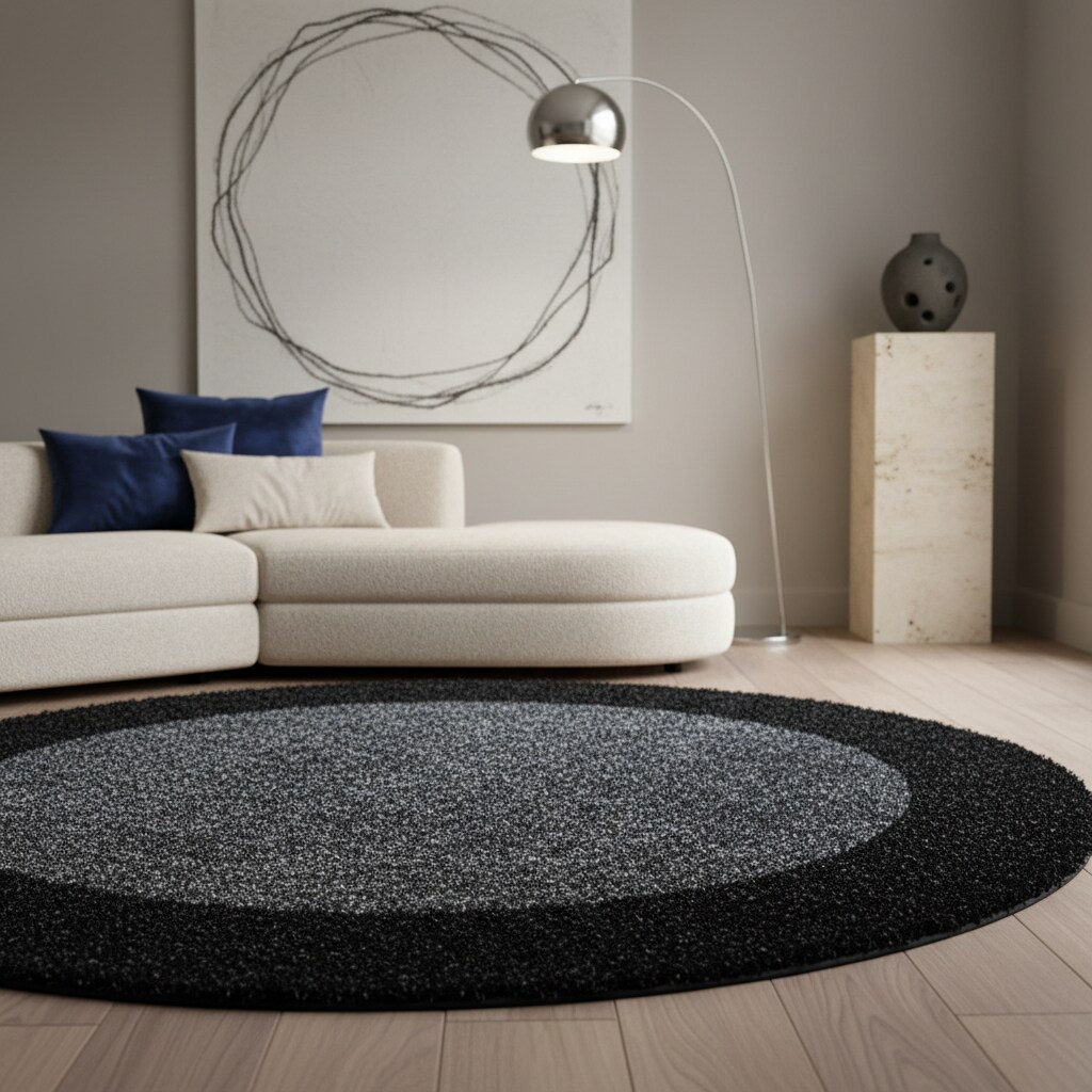 Teppich Hochflor RHEIN in Anthrazit, mit Bordüre, Ø 160 cm