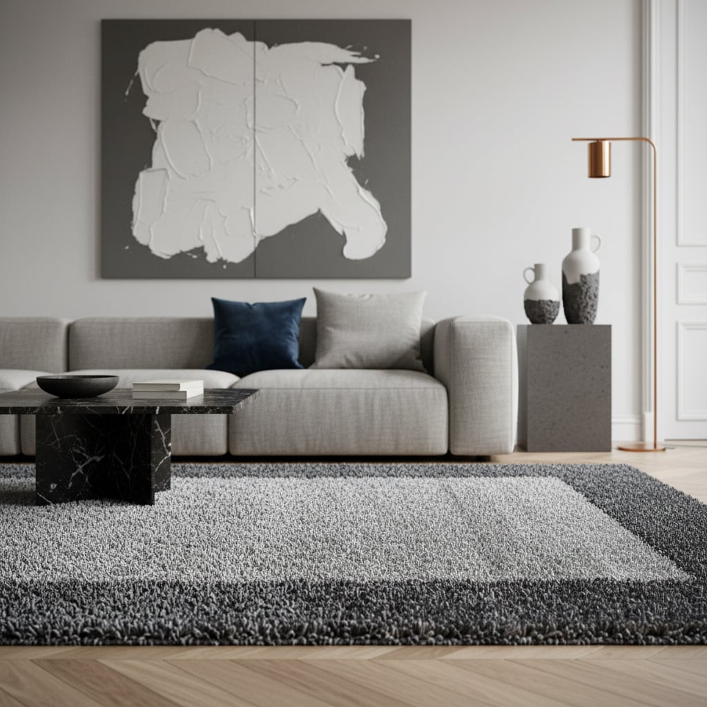 Teppich Hochflor RHEIN in Grau, mit Bordüre, 300 x 400 cm