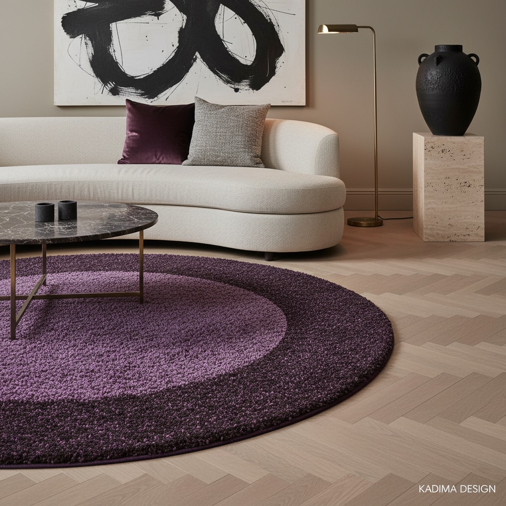 Teppich Hochflor RHEIN in Violett, mit Bordüre, Ø 200 cm