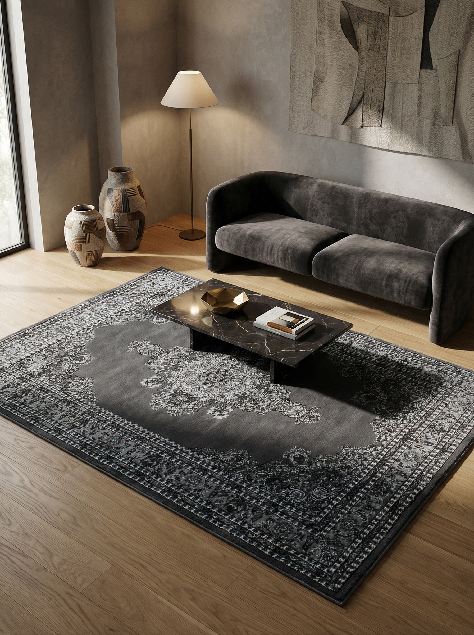 Teppich Kurzflor TANNHEIM in Grau, orientalisch, Florh&ouml;he 12 mm, 160 x 230 cm 