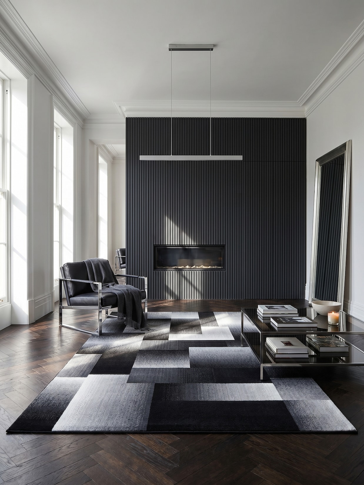 Teppich Kurzflor ASPEN in Schwarz, abstrakt kariert, 240 x 340 cm
