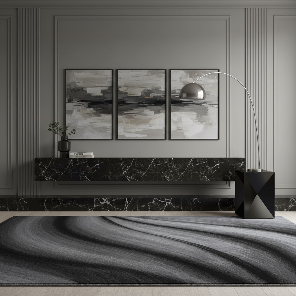Teppich Kurzflor ASPEN in Schwarz, mit abstraktem Wellenmuster, 240 x 340 cm
