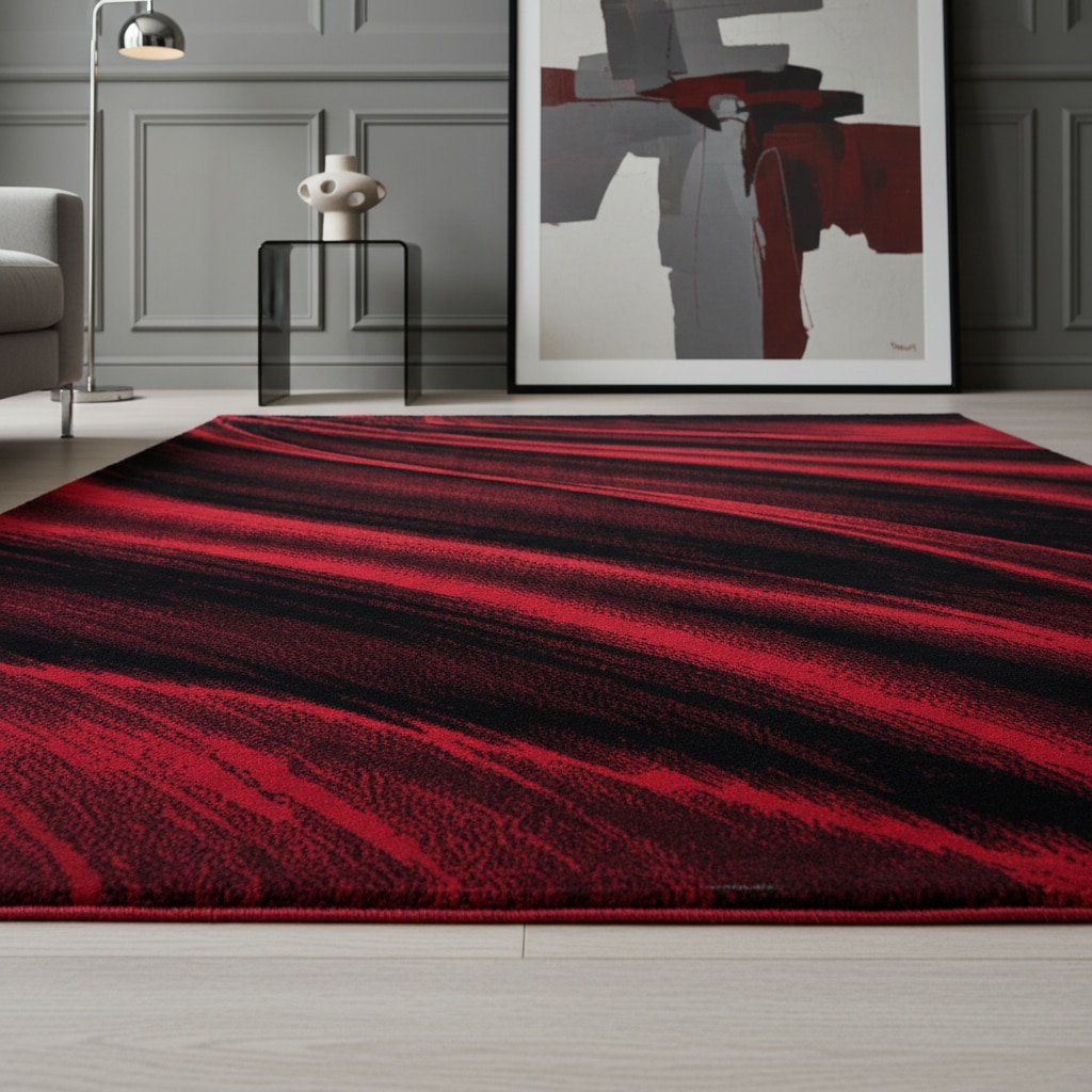 Teppich Kurzflor ASPEN in Rot, mit abstraktem Wellenmuster, 160 x 230 cm