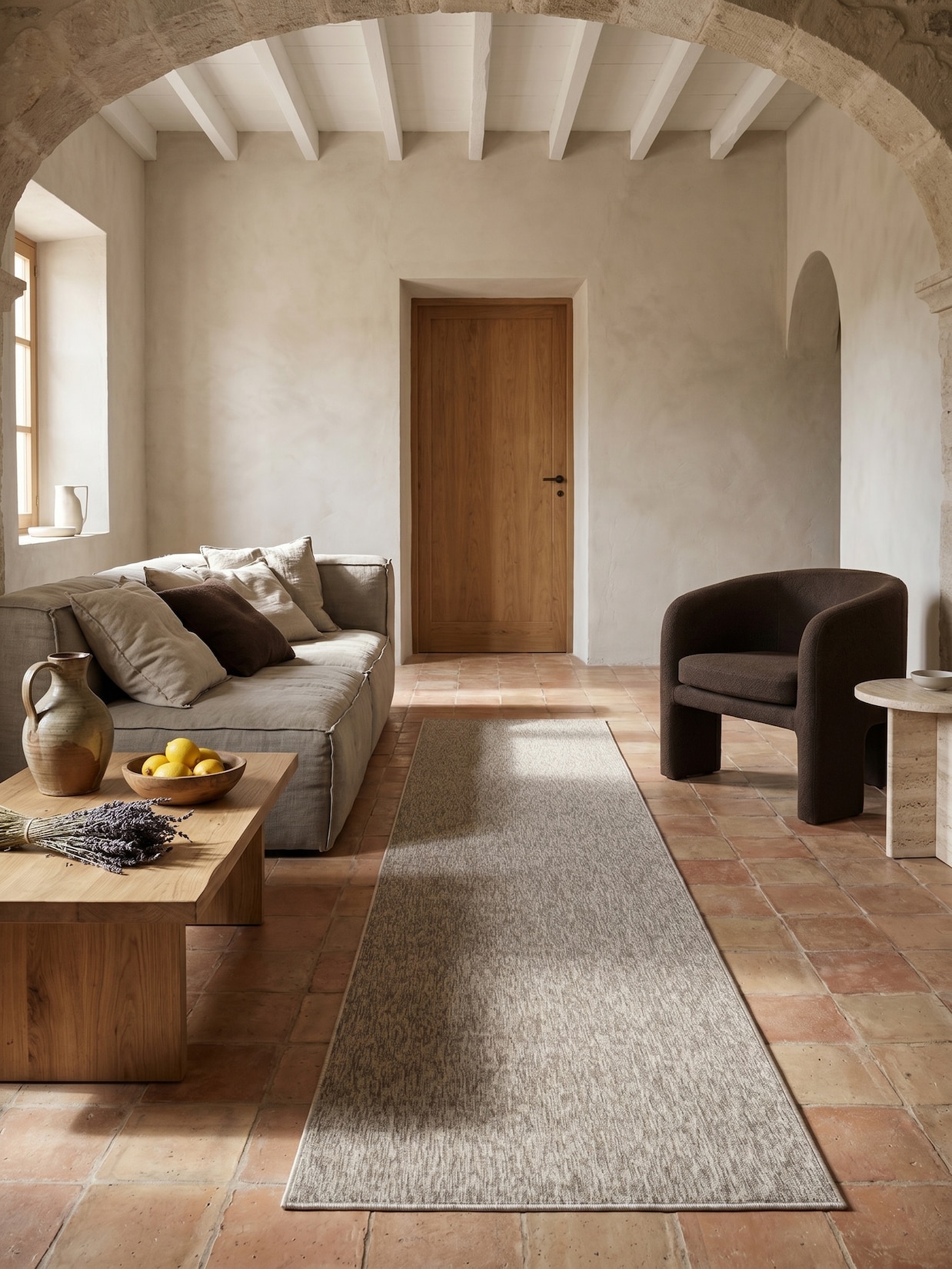 Teppich Kurzflor AMMER in Beige, einfarbig, 80 x 250 cm