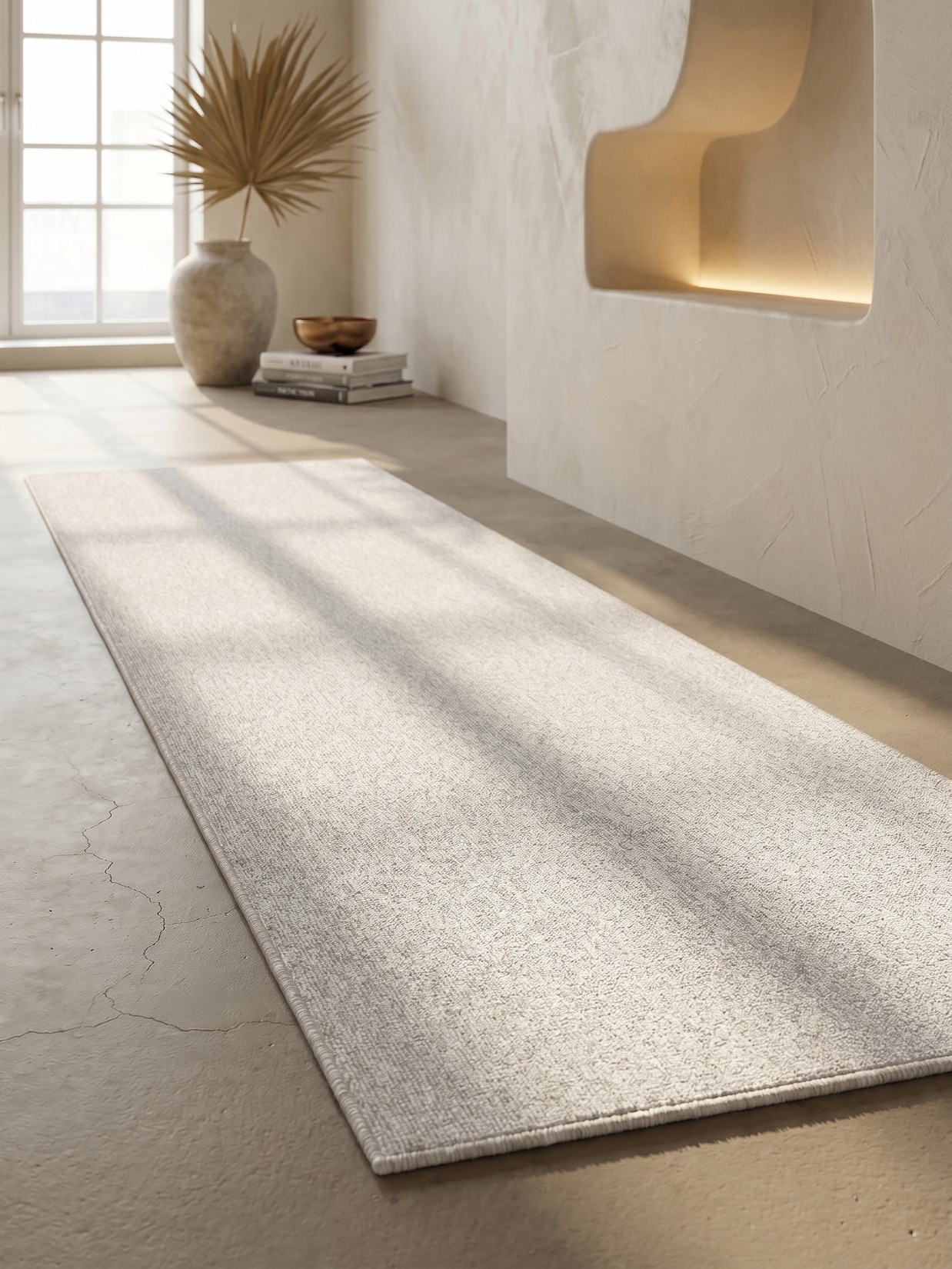 Teppich Kurzflor AMMER in Creme, einfarbig, 80 x 250 cm