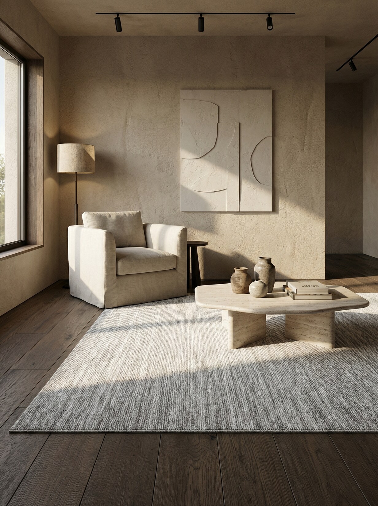 Teppich Kurzflor AMMER in Creme, einfarbig, 120 x 170 cm
