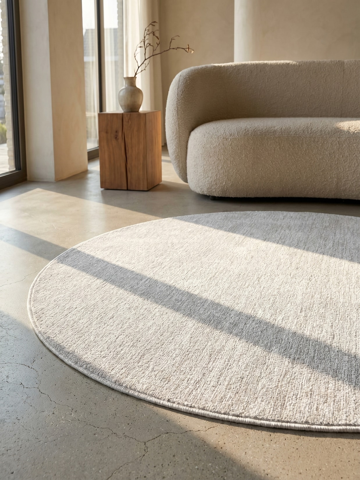 Teppich Kurzflor AMMER in Creme, einfarbig, Ø 200 cm