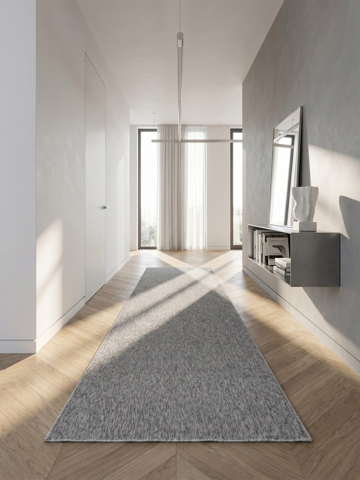 Teppich Kurzflor AMMER in Hellgrau, einfarbig, 80 x 250 cm