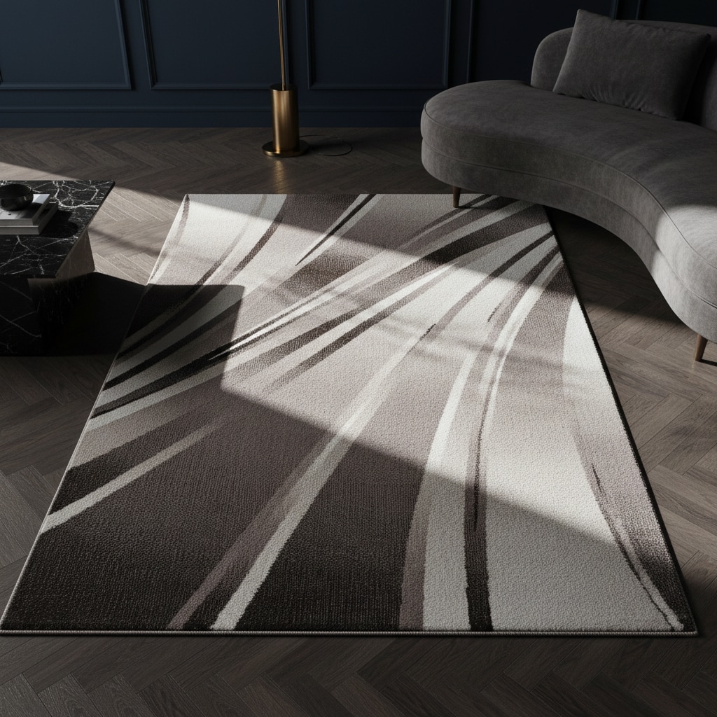 Teppich Kurzflor DRAU in Braun, mit abstraktem Wellenmuster, 140 x 200 cm