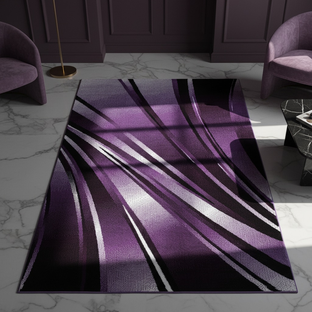 Teppich Kurzflor DRAU in Violett, mit abstraktem Wellenmuster, 240 x 340 cm