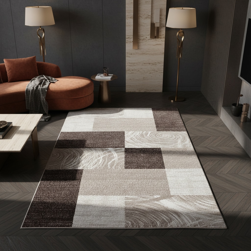 Teppich Kurzflor DRAU in Braun, abstrakt kariert, 120 x 170 cm