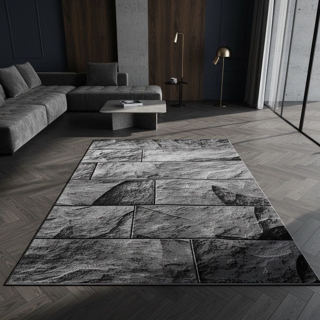 Teppich Kurzflor DRAU in Schwarz, in Steinoptik, 240 x 340 cm
