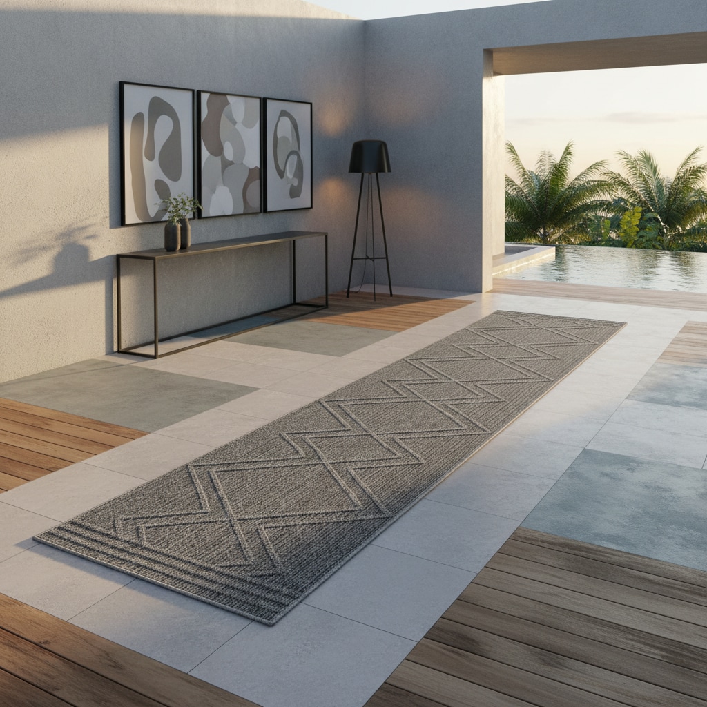Teppich Outdoor IMST in Grau, im Boho-Stil, aus Polypropylen, 80 x 250 cm