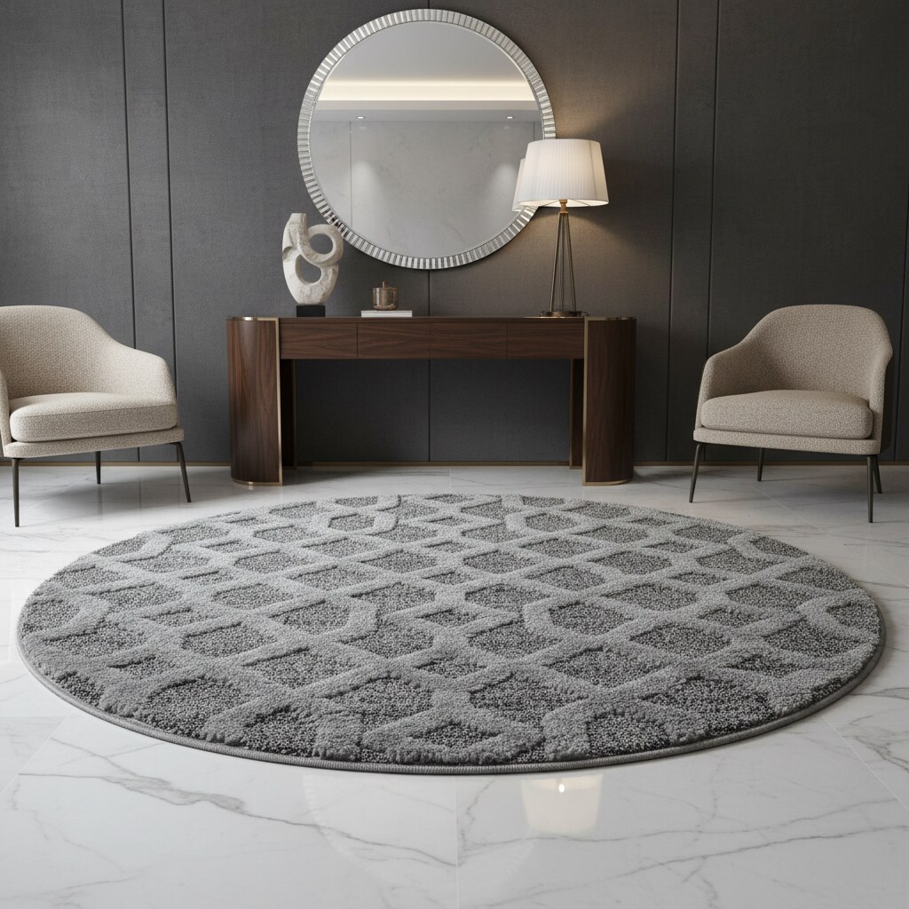 Teppich Hochflor TALFER in Grau, geometrisch, Ø 120 cm