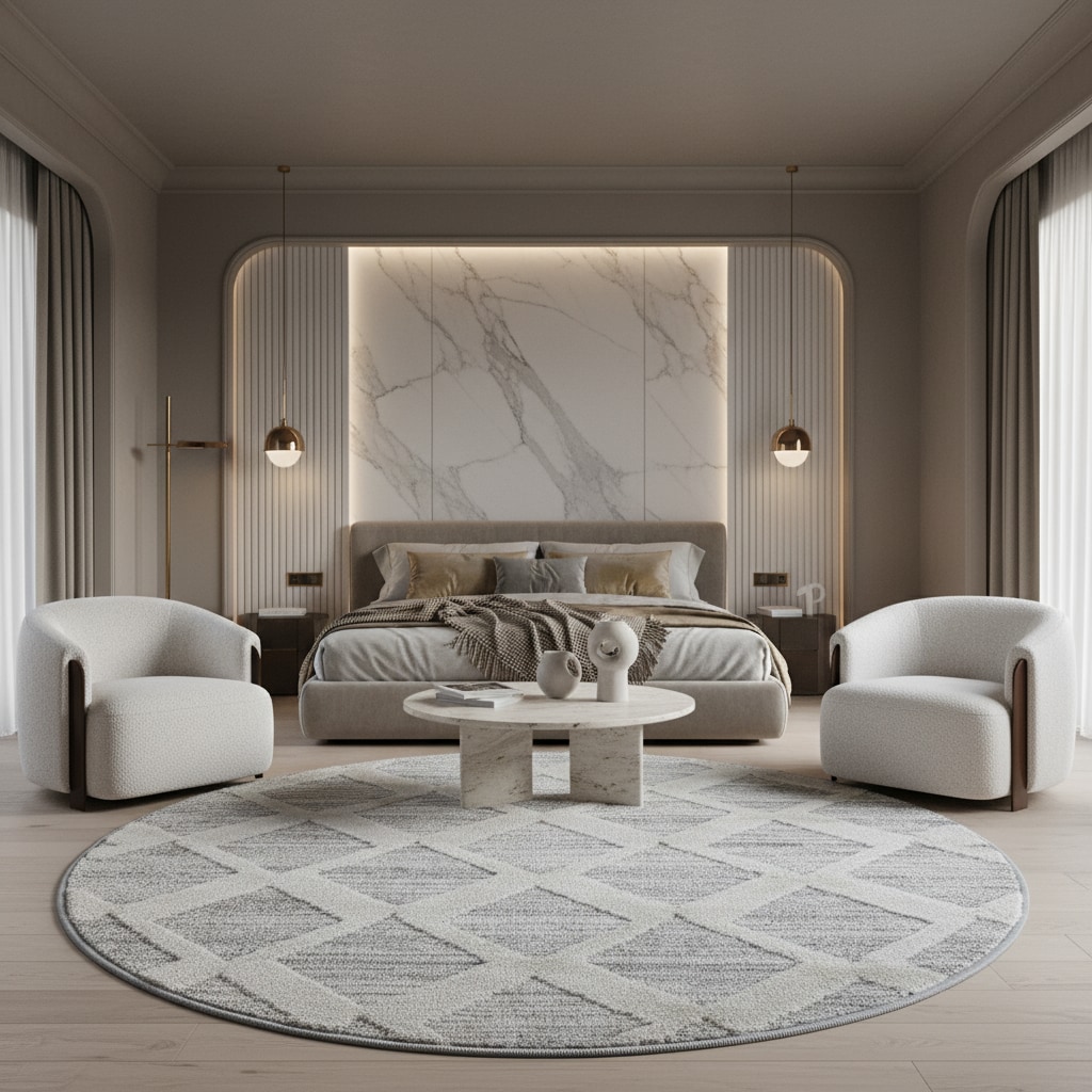 Teppich Hochflor TALFER in Grau, im Boho-Stil, Ø 120 cm