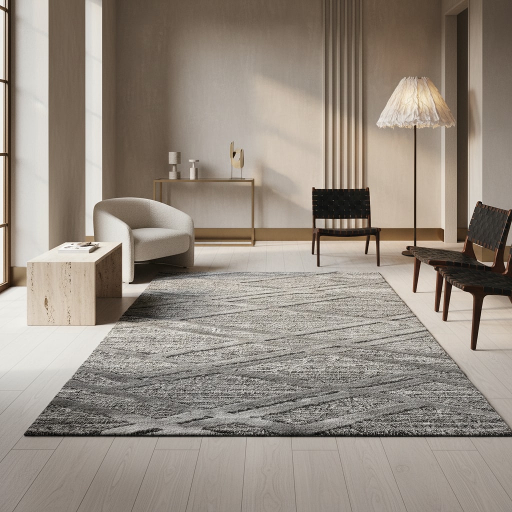 Teppich Hochflor TALFER in Grau, im Boho-Stil, aus Polypropylen, 240 x 340 cm