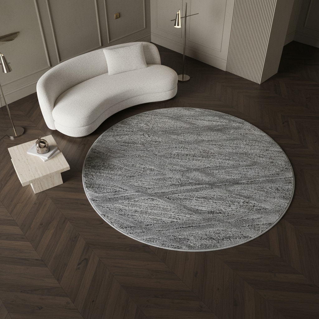 Teppich Hochflor TALFER in Grau, im Boho-Stil, aus Polypropylen, Ø 200 cm