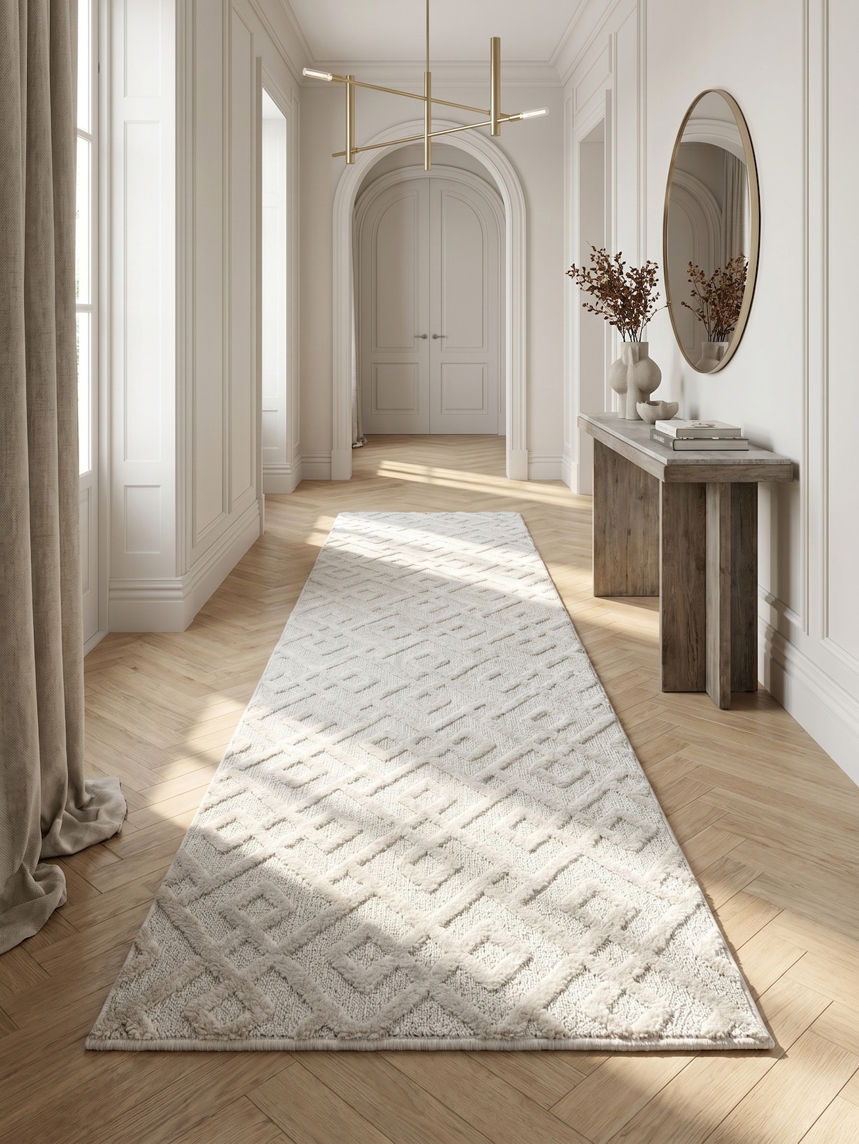 Teppich Hochflor TALFER in Creme, geometrisch, 80 x 250 cm
