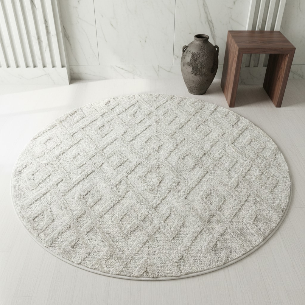Teppich Hochflor TALFER in Creme, geometrisch, Ø 160 cm