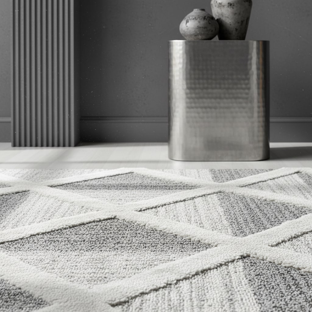 Teppich Hochflor TALFER in Grau, geometrisch, Florhöhe 20 mm, 80 x 150 cm