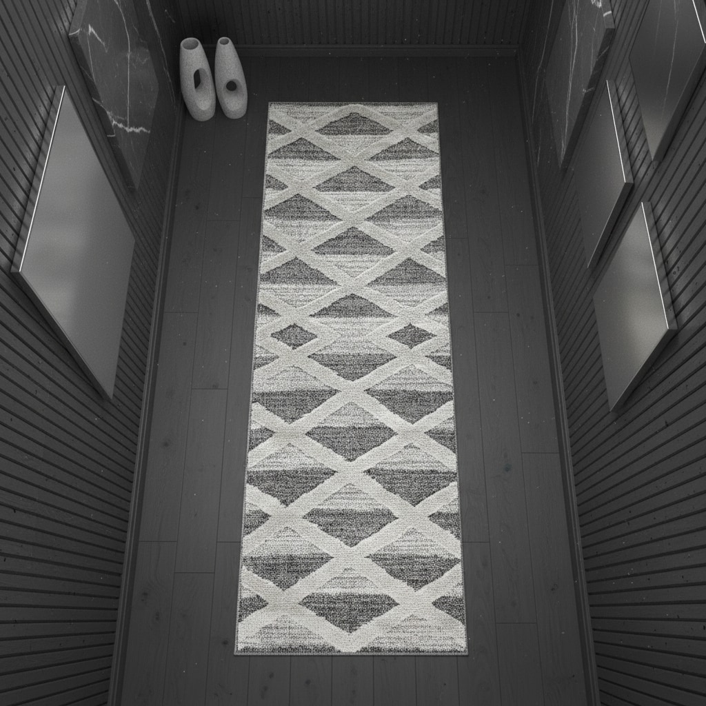Teppich Hochflor TALFER in Grau, geometrisch, Florhöhe 20 mm, 80 x 250 cm