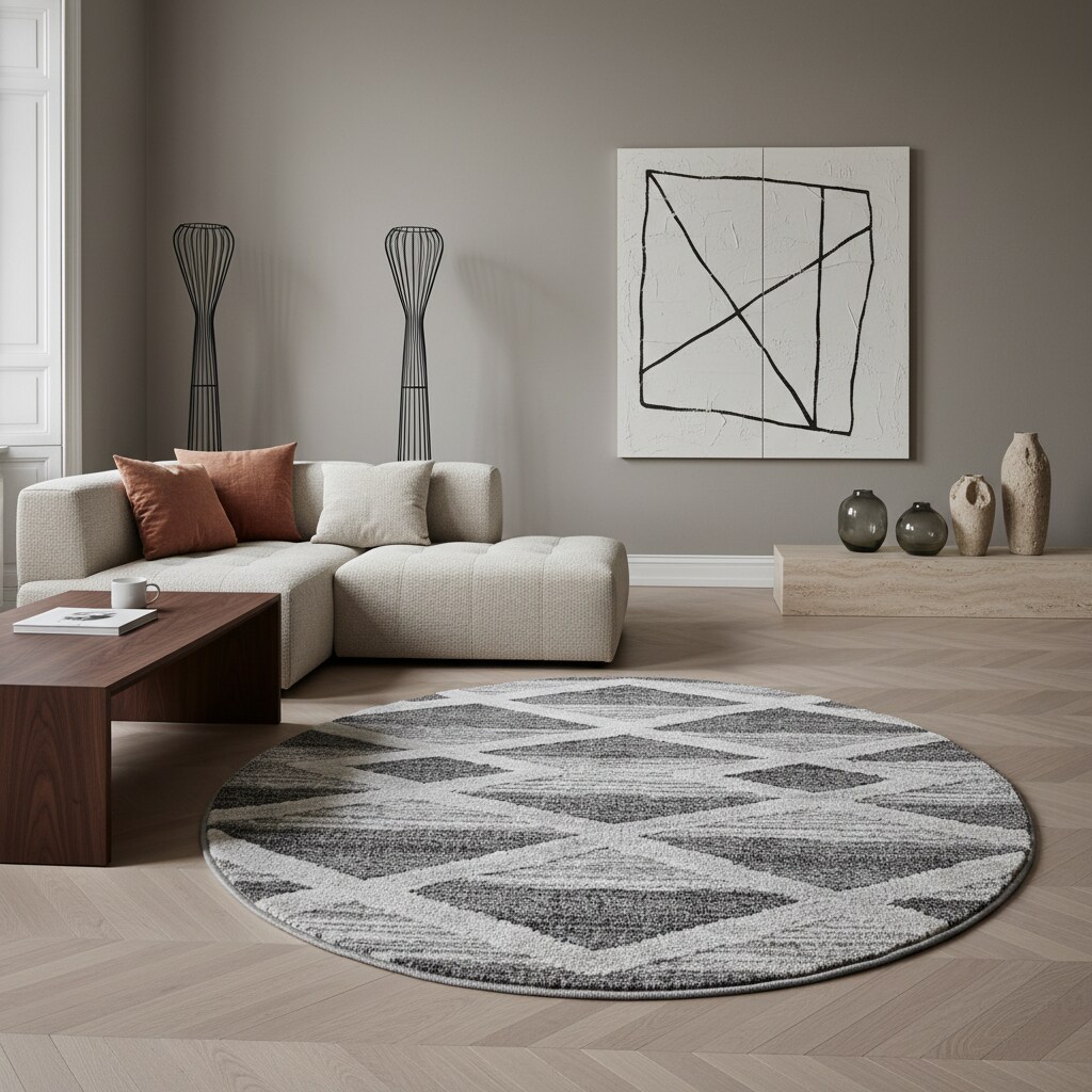 Teppich Hochflor TALFER in Grau, geometrisch, Florhöhe 20 mm, Ø 120 cm
