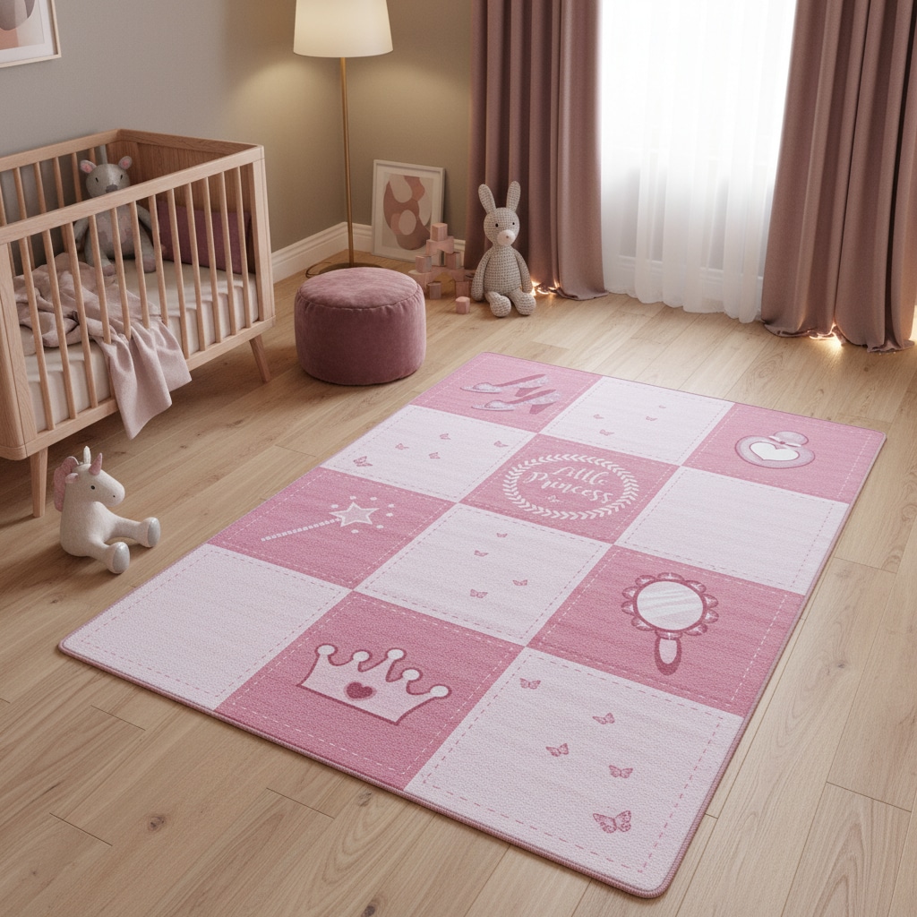 Spielteppich TRAUN in Rosa, mit Prinzessin-Motiv, 100 x 150 cm