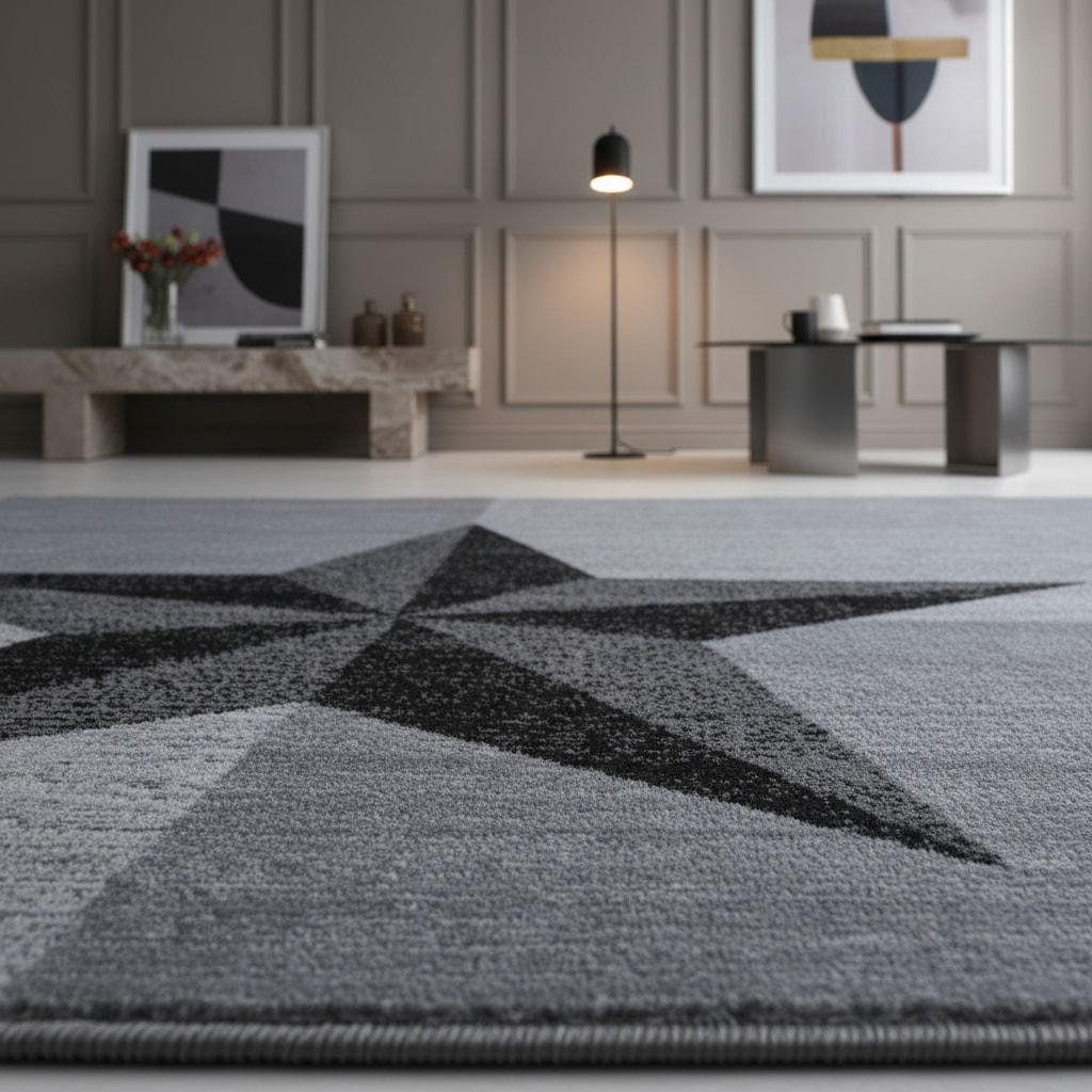 Teppich Kurzflor INN in Grau, mit Sternen-Motiv, 120 x 170 cm