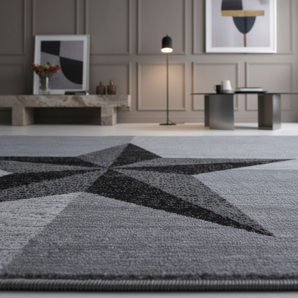 Teppich Kurzflor INN in Grau, mit Sternen-Motiv, 200 x 290 cm