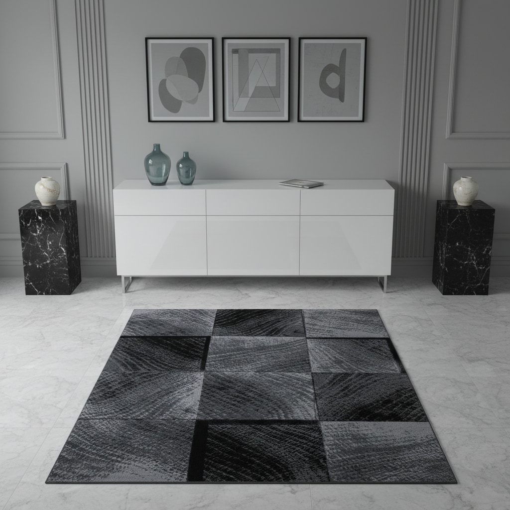 Teppich Kurzflor INN in Schwarz, kariert, 240 x 340 cm