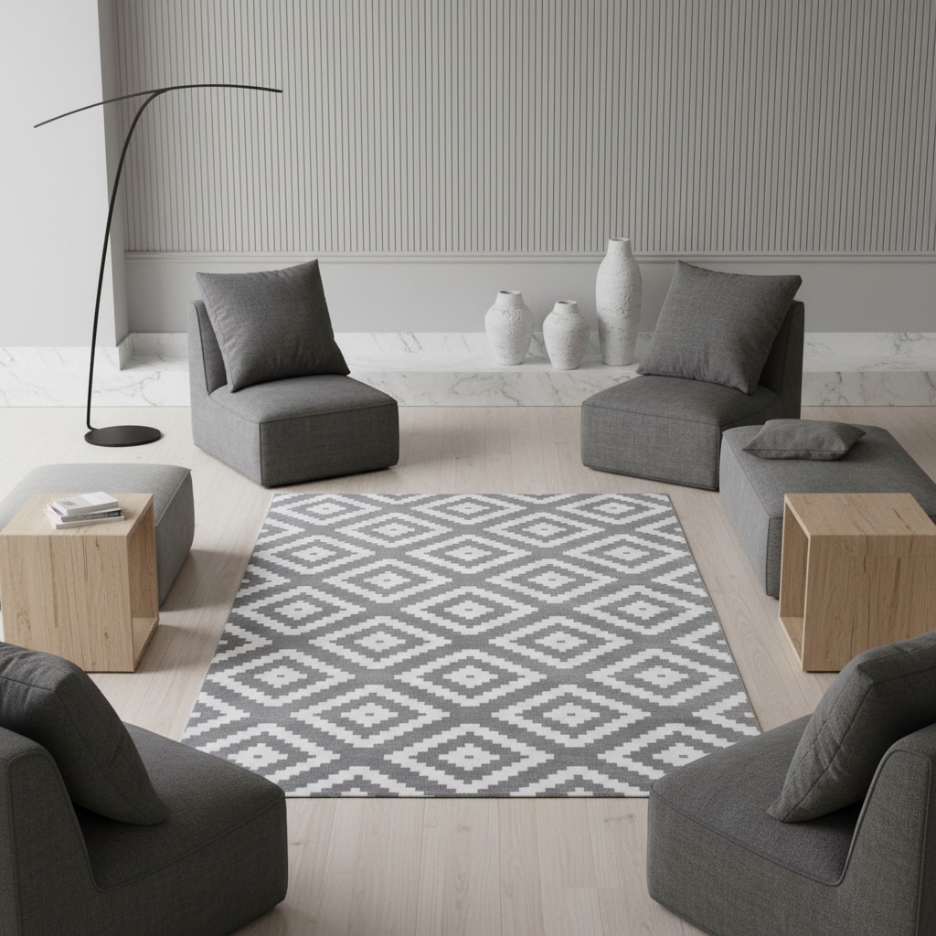 Teppich Kurzflor INN in Grau, geometrisch, 140 x 200 cm