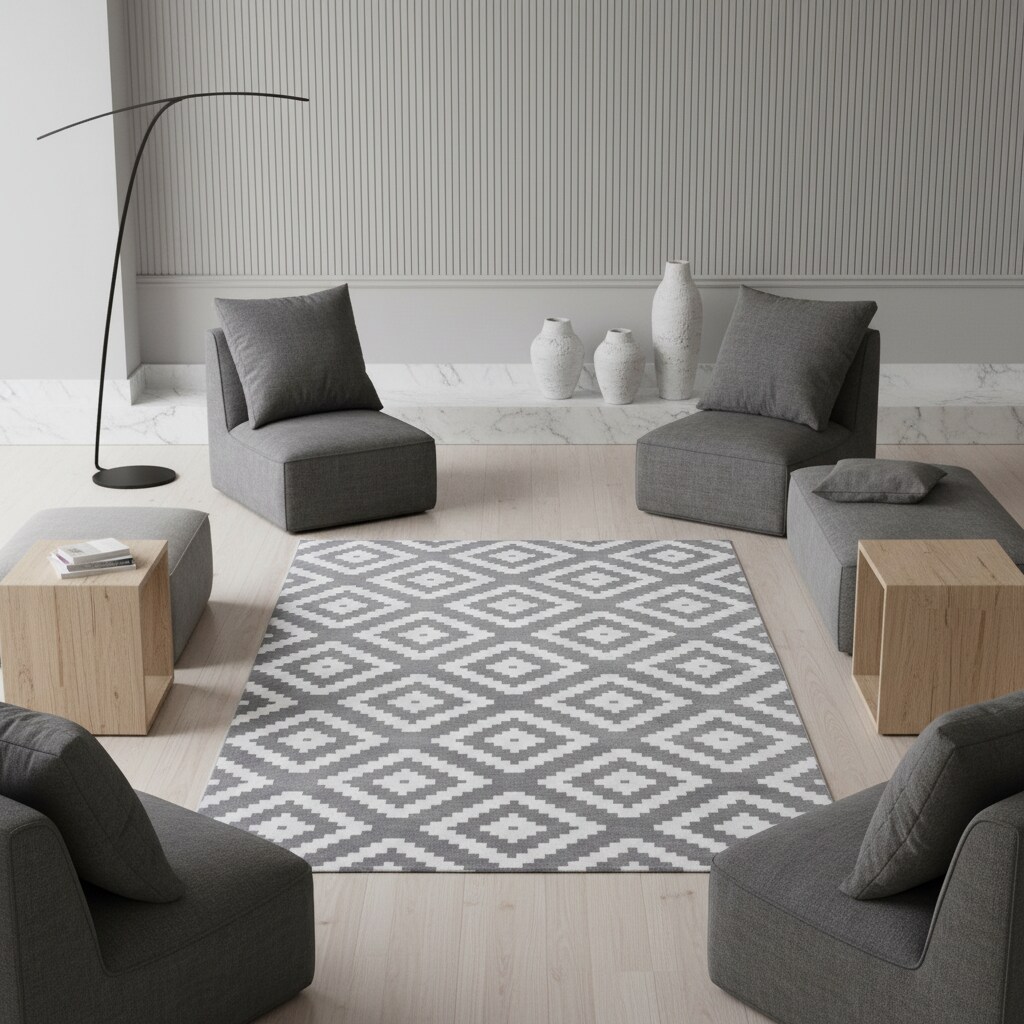 Teppich Kurzflor INN in Grau, geometrisch, 240 x 340 cm