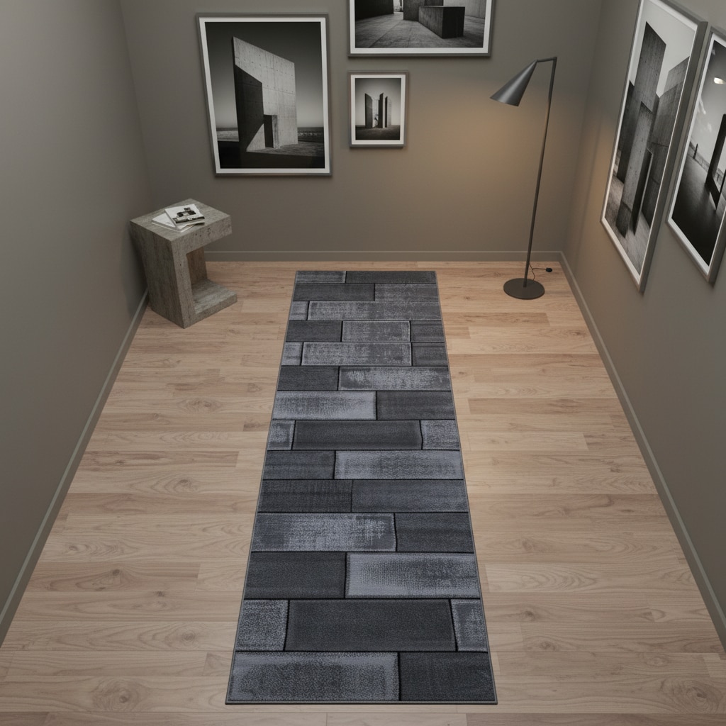 Teppich Kurzflor INN in Schwarz, in Steinoptik, 80 x 300 cm