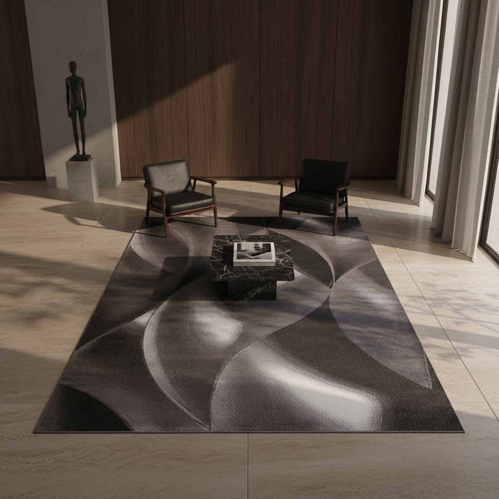 Teppich Kurzflor INN in Braun, mit abstraktem Wellenmuster, 80 x 150 cm