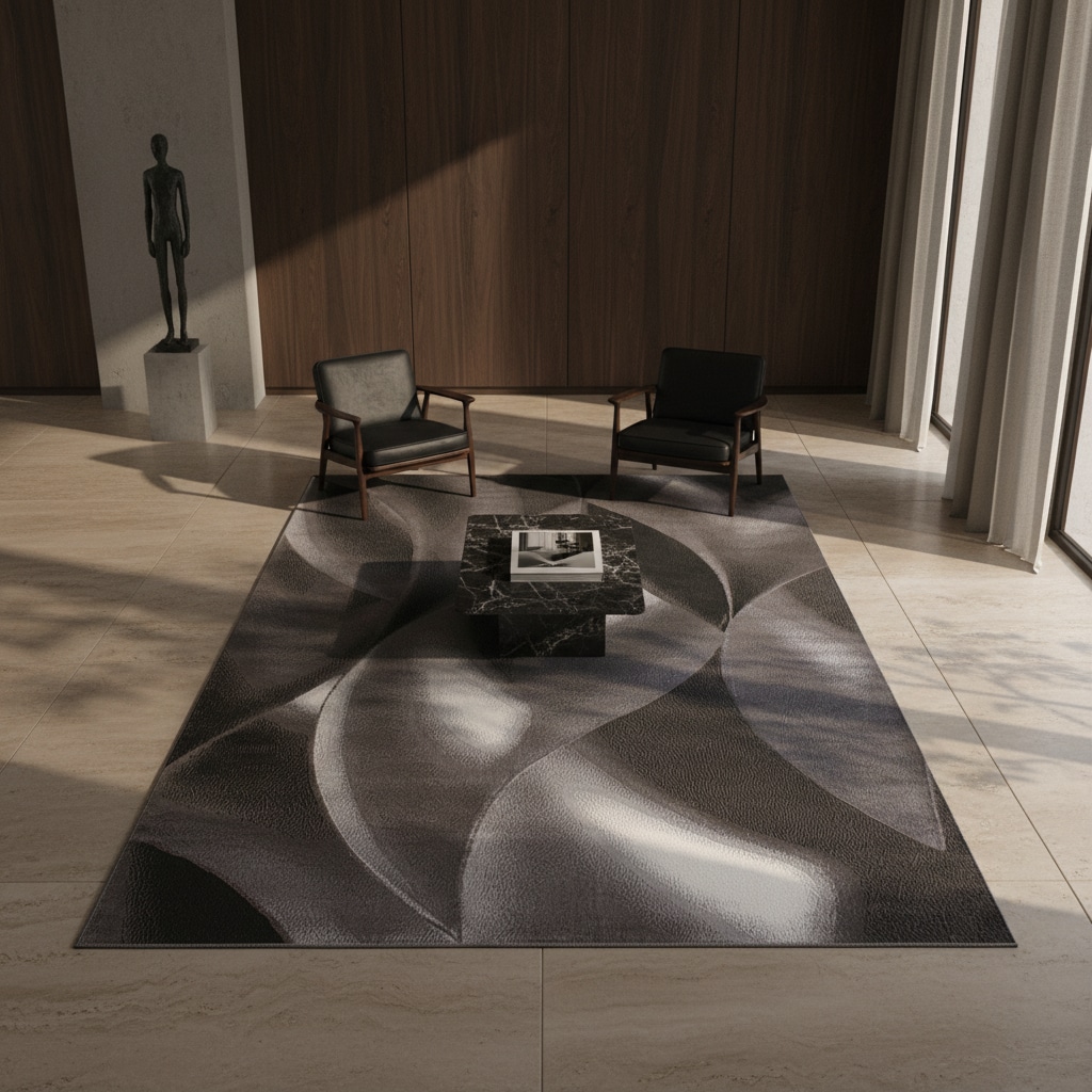 Teppich Kurzflor INN in Braun, mit abstraktem Wellenmuster, 140 x 200 cm
