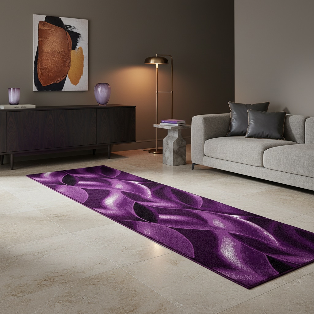 Teppich Kurzflor INN in Violett, mit abstraktem Wellenmuster, 80 x 300 cm