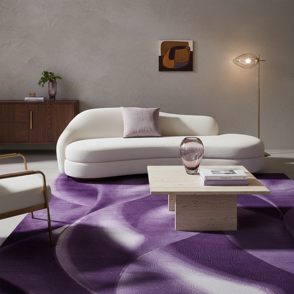 Teppich Kurzflor INN in Violett, mit abstraktem Wellenmuster, 140 x 200 cm 