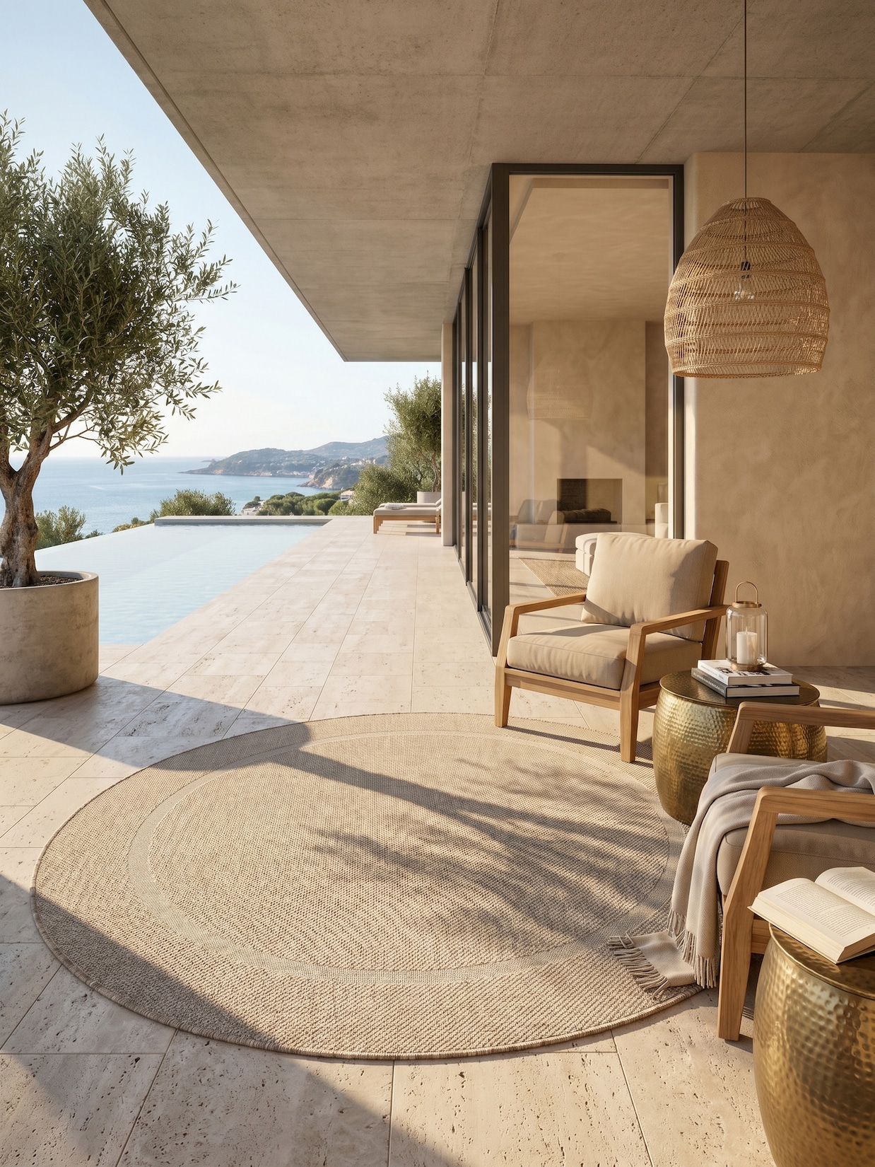 Teppich Outdoor ALSTER in Beige, einfarbig, Ø 120 cm