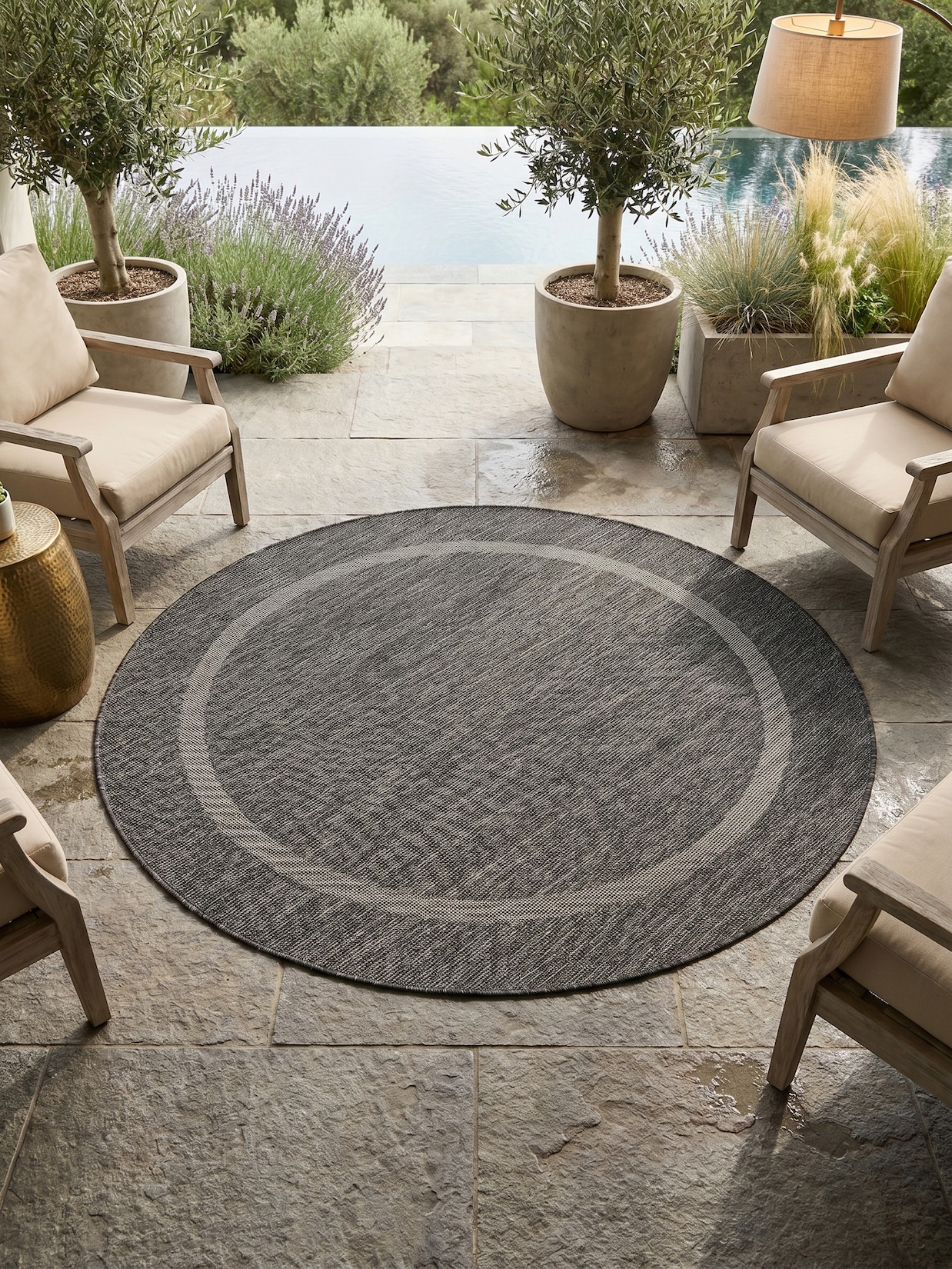 Teppich Outdoor ALSTER in Schwarz, einfarbig, Ø 120 cm