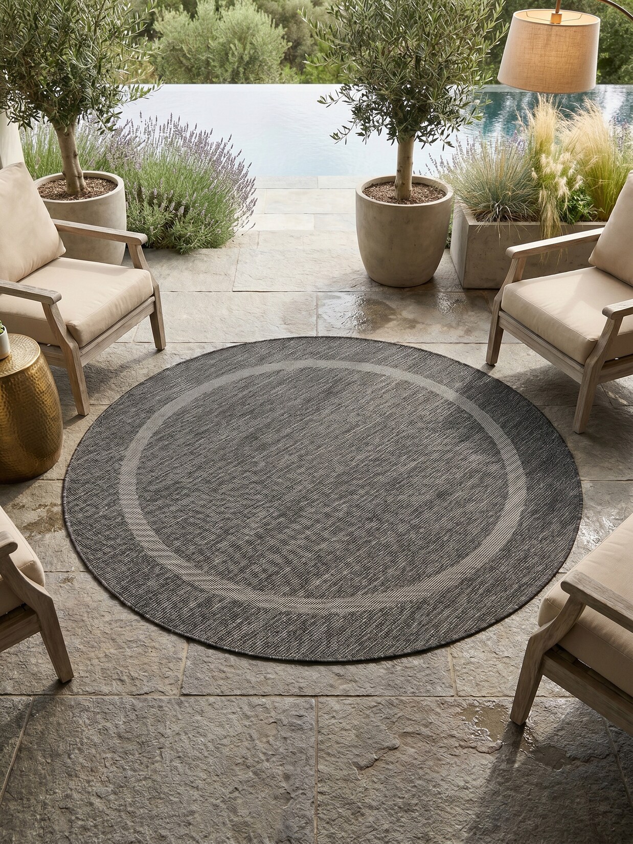 Teppich Outdoor ALSTER in Schwarz, einfarbig, Ø 160 cm