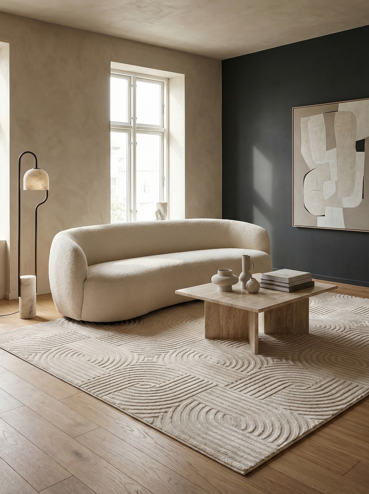 Teppich Kurzflor ILLER in Beige, mit 3D-Design, aus Jute, 80 x 150 cm