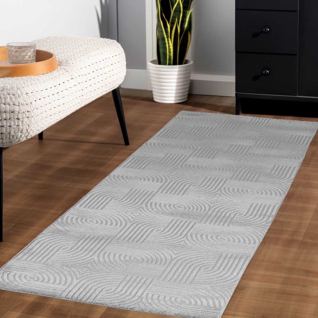 Teppich Kurzflor ILLER in Silber, mit 3D-Design, aus Jute, 80 x 250 cm