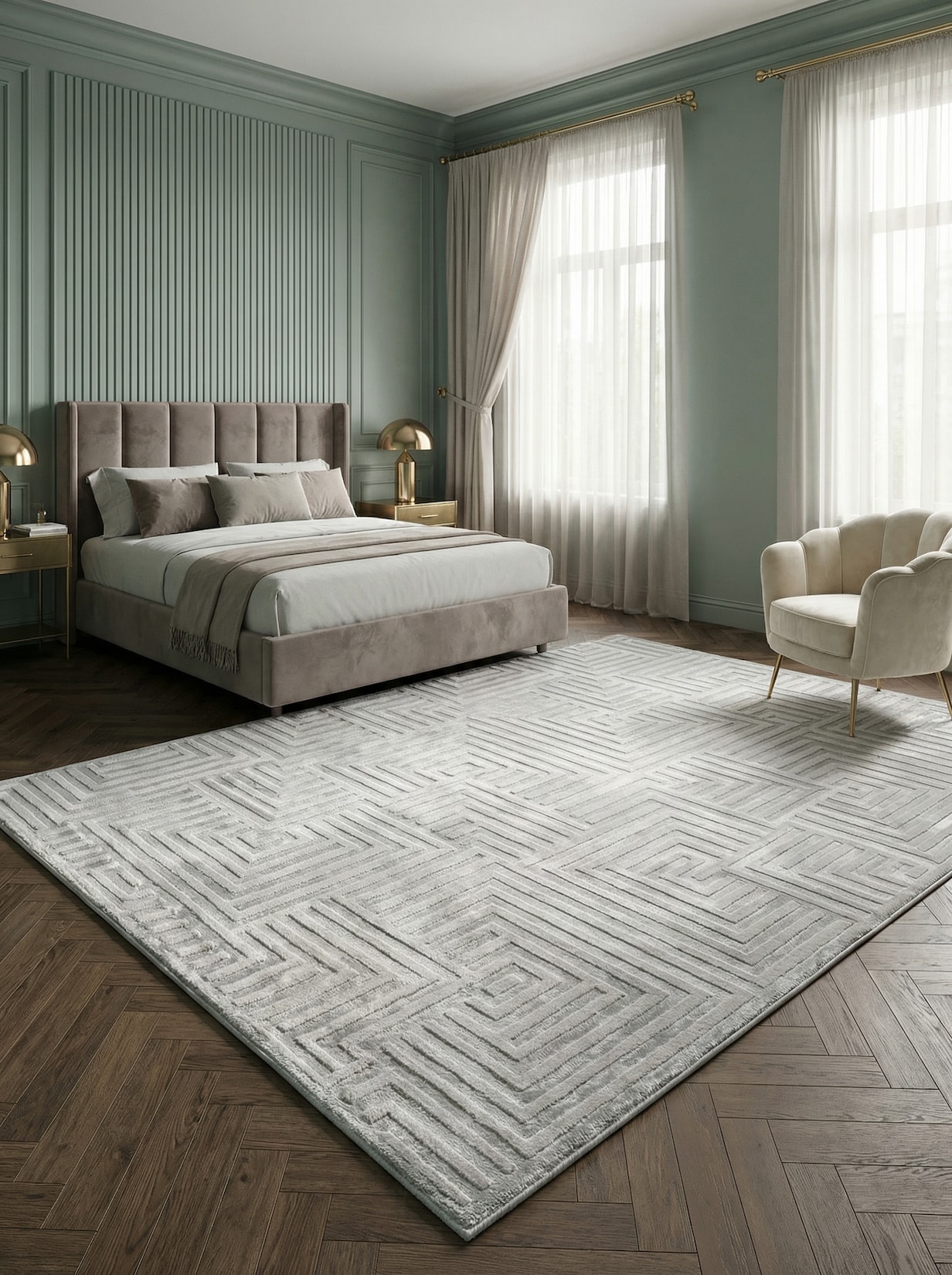 Teppich Kurzflor ILLER in Silber, mit 3D-Design, aus Jute, Florhöhe 12 mm, 140 x 200 cm